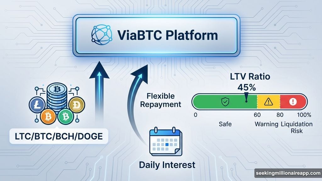 ViaBTC calculates interest daily with real-time loan-to-value monitoring