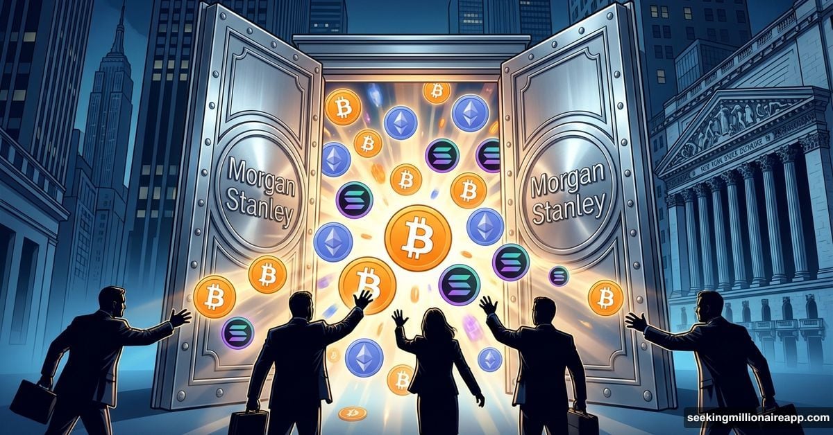 Floodgate opens releasing Bitcoin Ethereum cryptocurrency onto Wall Street buildings