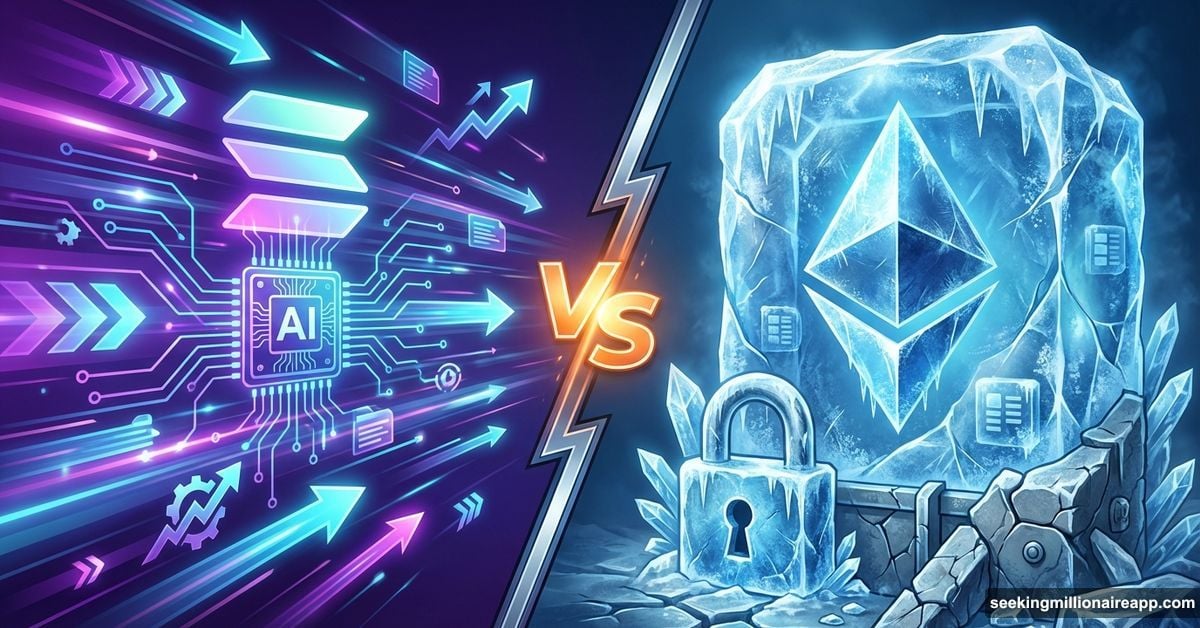 Solana's evolving blockchain versus Ethereum's frozen ossification vision comparison