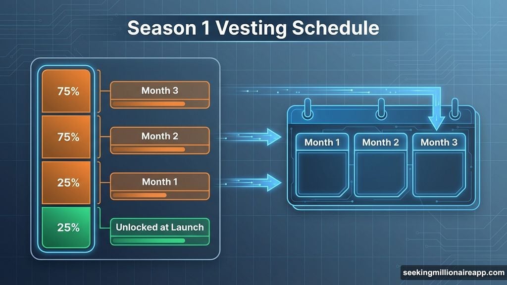 Season 1 recipients got 25% unlocked with 75% vesting monthly