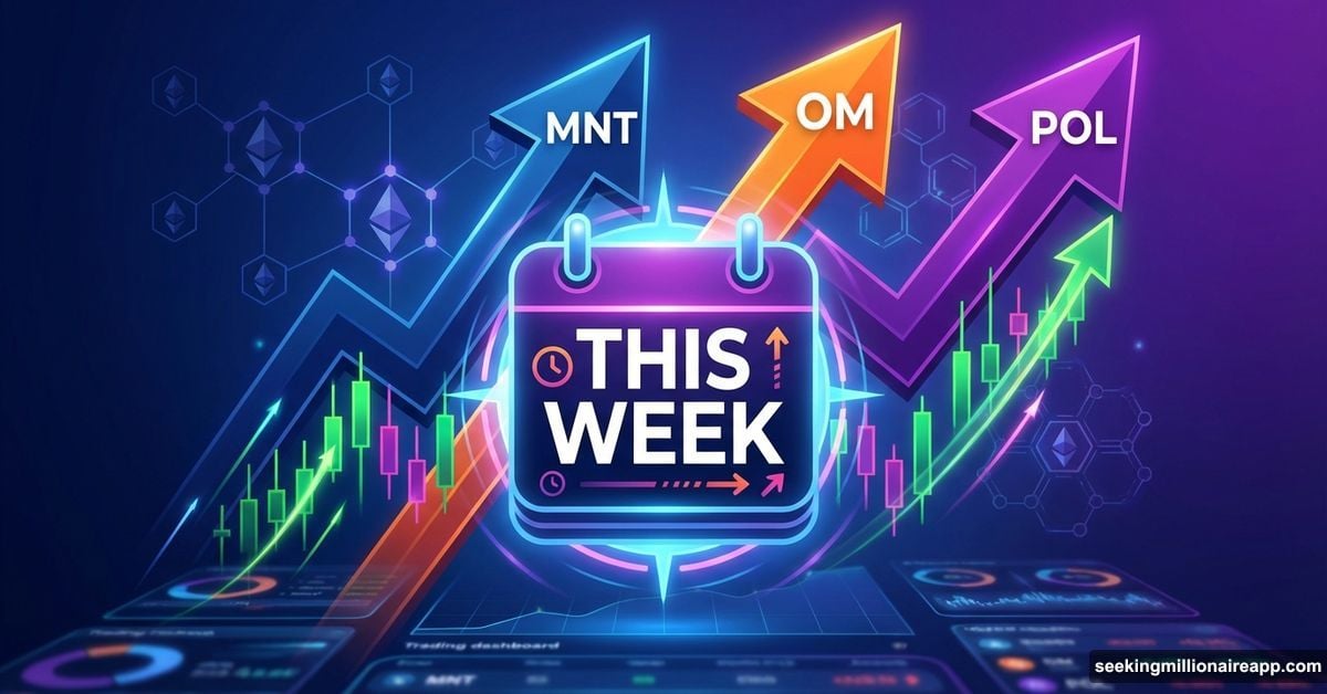 Three colored arrows representing altcoins rising with weekly calendar focus
