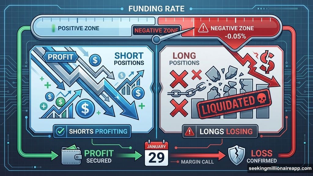 Funding rates turned negative signaling bearish derivatives positioning dominated