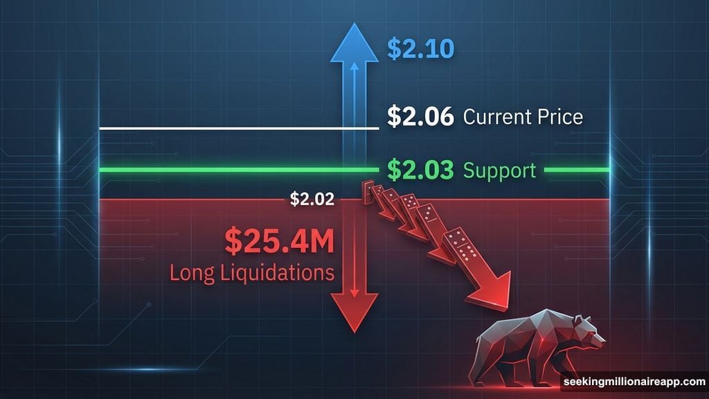 Liquidation cascade triggers when long positions hit critical support levels
