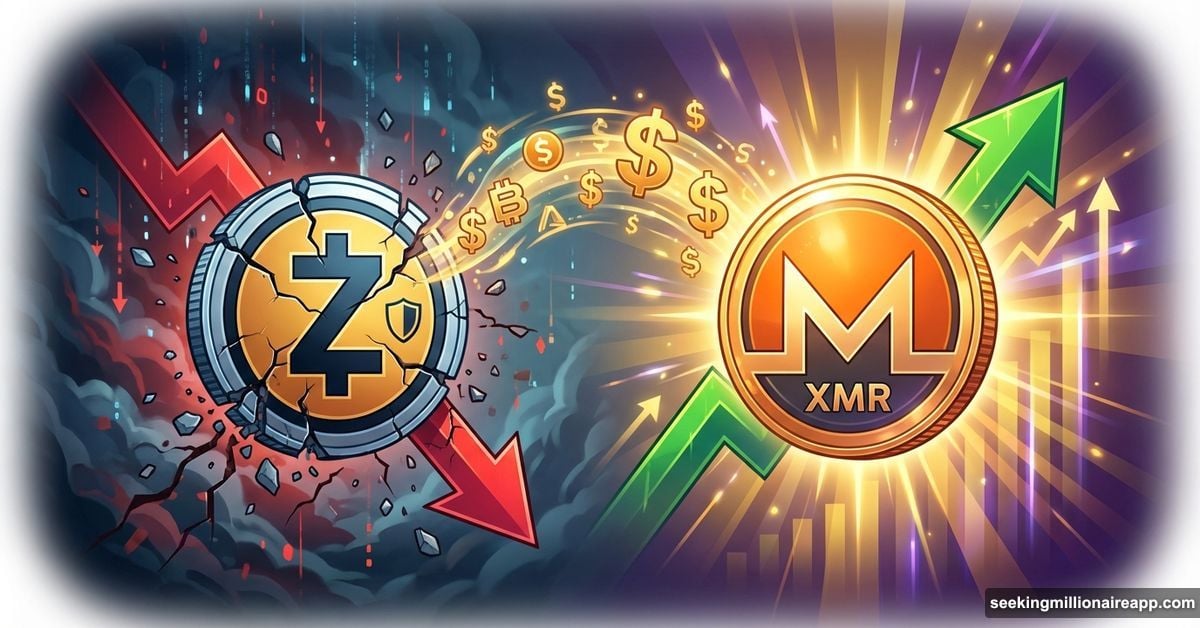 Zcash coin cracking while Monero coin rises with capital flowing between
