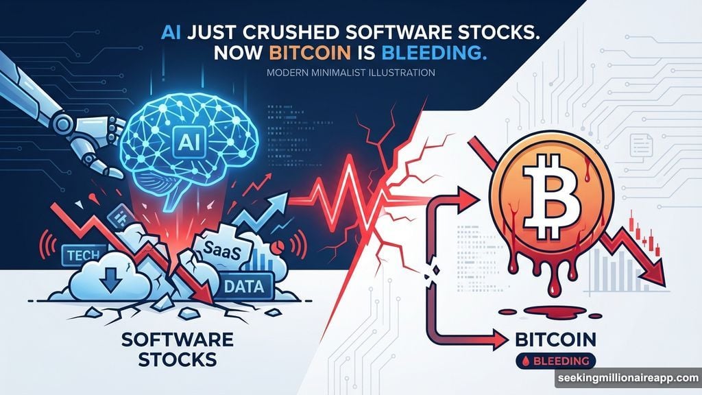 Modern minimalist illustration 1 for: AI Just Crushed Software Stocks. Now Bitcoin is Bleeding