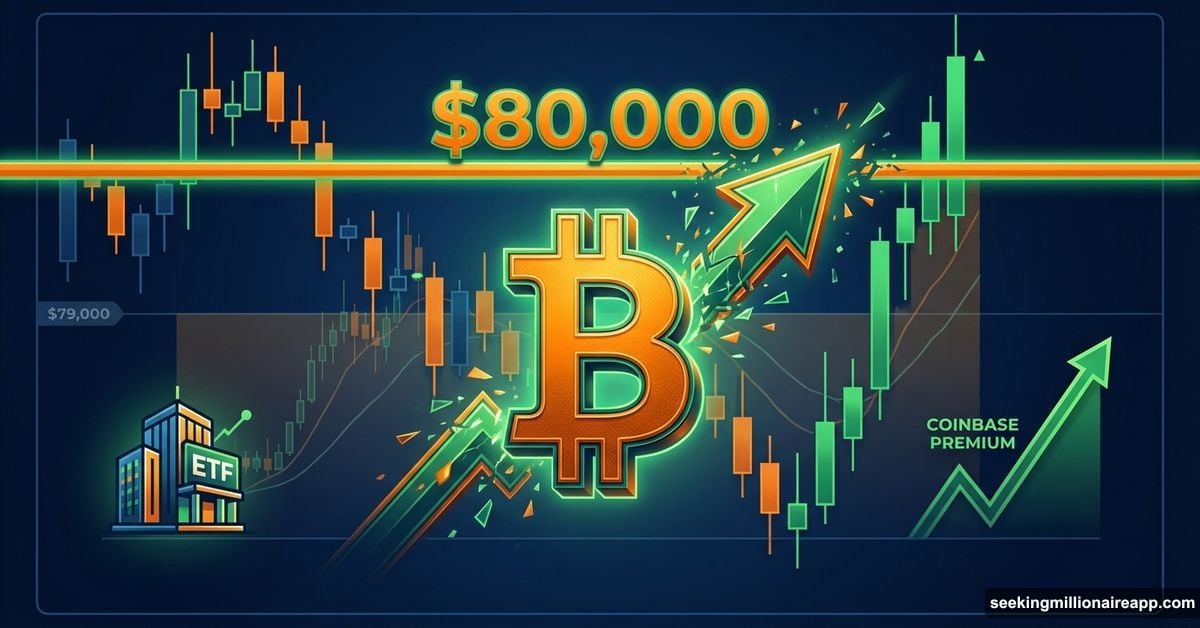 Bitcoin price chart breaking above $80,000 threshold with recovery signals