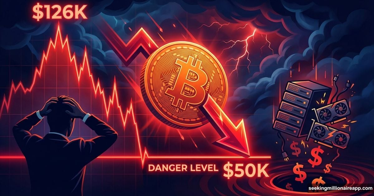 Bitcoin falling toward fifty thousand with forced selling cascade warning