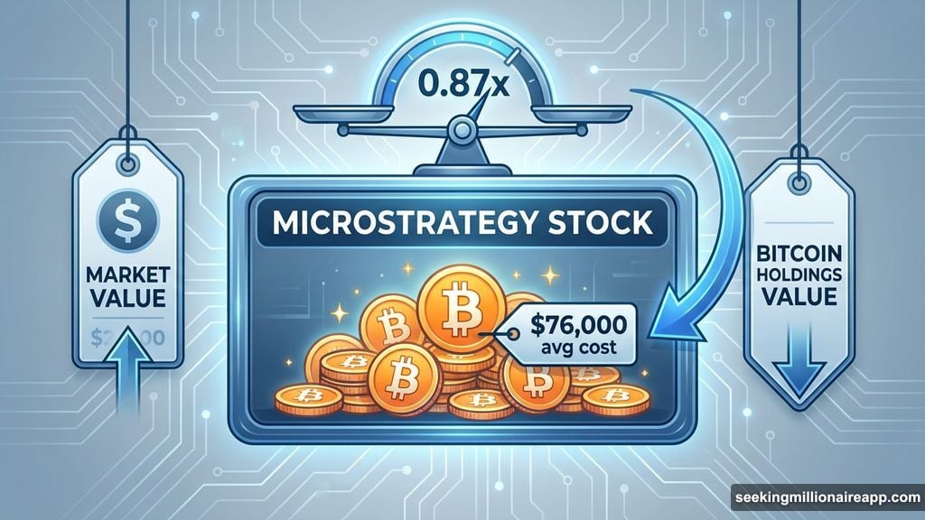 Stock trades below the value of its Bitcoin holdings