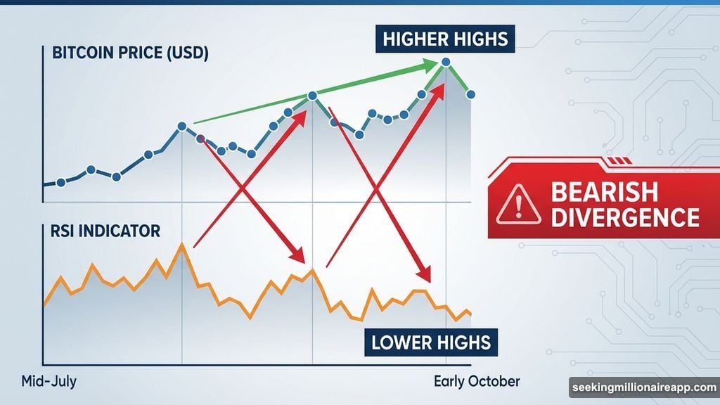 Price made higher highs while Relative Strength Index made lower highs