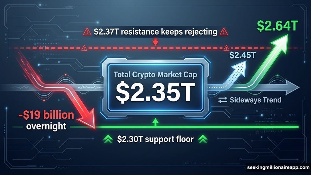 Total market cap dropped to $2.35 trillion just above support