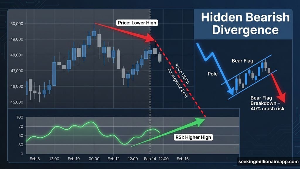 Hidden bearish RSI divergence on 12-hour Bitcoin chart February 8-16