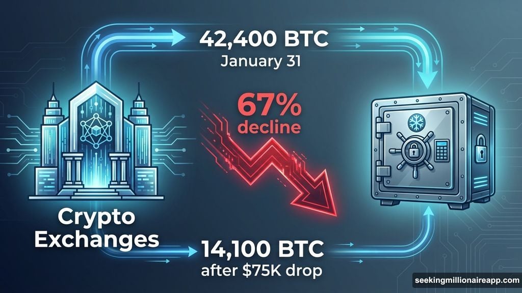 Exchange outflows collapsed 67 percent after Bitcoin dropped to $75K