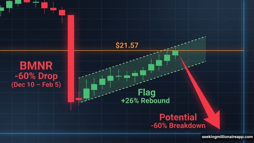 Bear flag pattern threatens BMNR 60% breakdown below key resistance