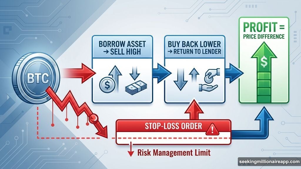 Short selling crypto assets by borrowing, selling high, buying lower