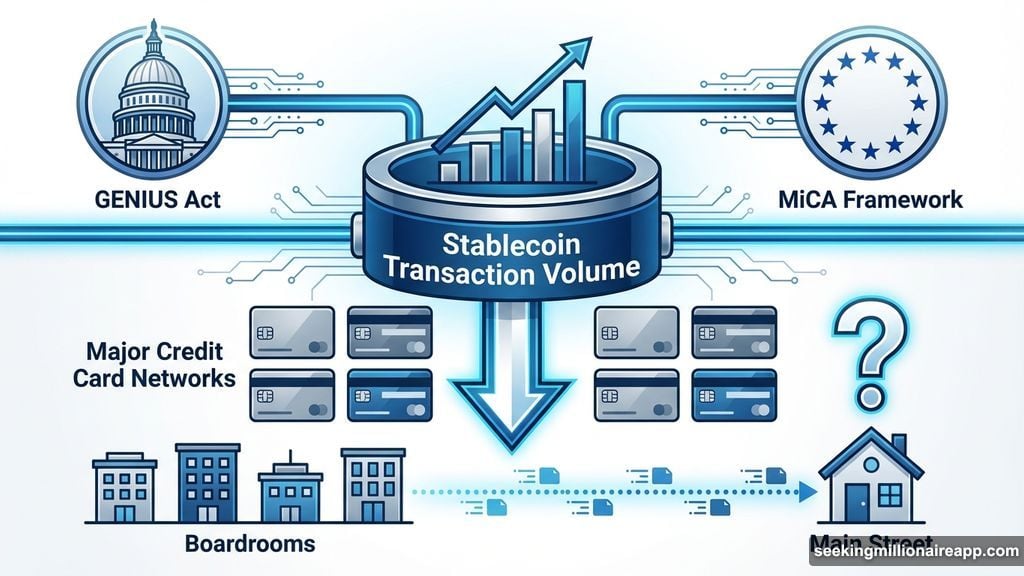 GENIUS Act and MiCA regulations fuel stablecoin volumes surpassing credit card networks