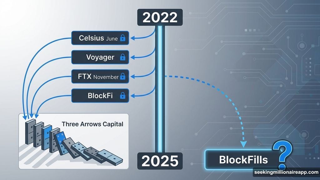 Each withdrawal freeze preceded bankruptcy filing in 2022 crypto collapses