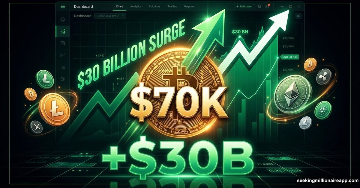 Bitcoin crossing $70K with $30 billion crypto market surge upward