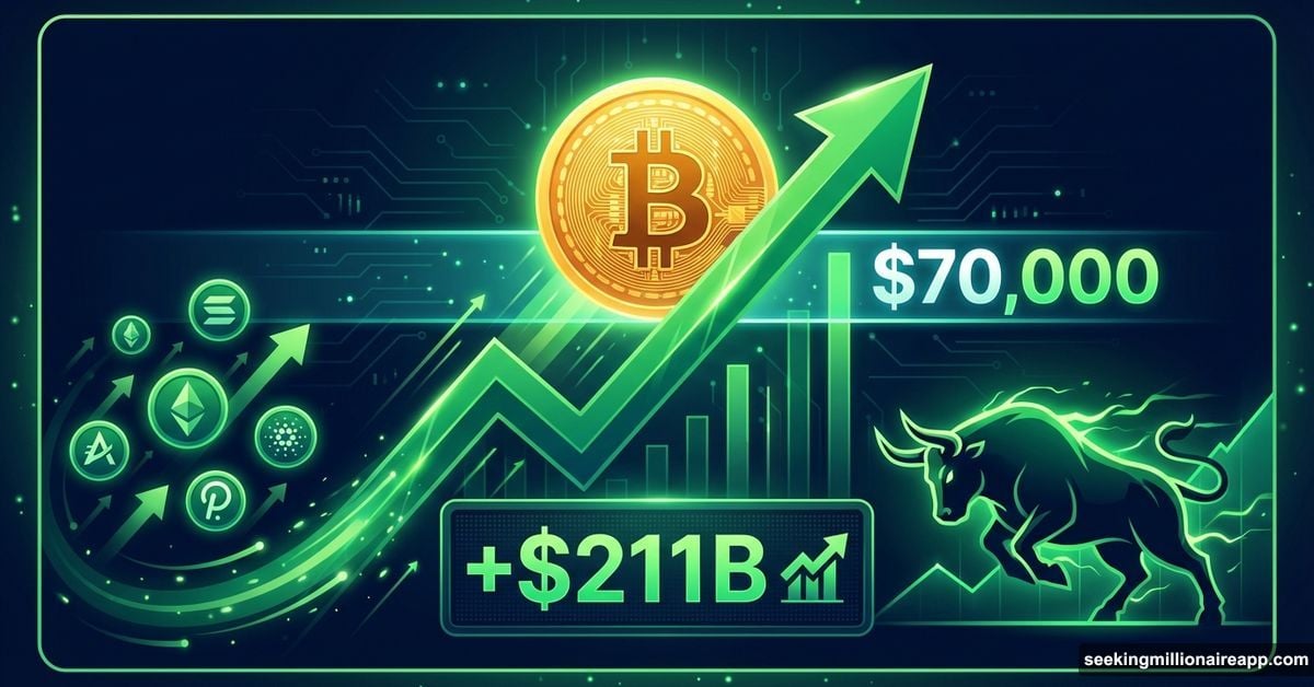 Bitcoin surging toward $70K with $211 billion crypto market recovery