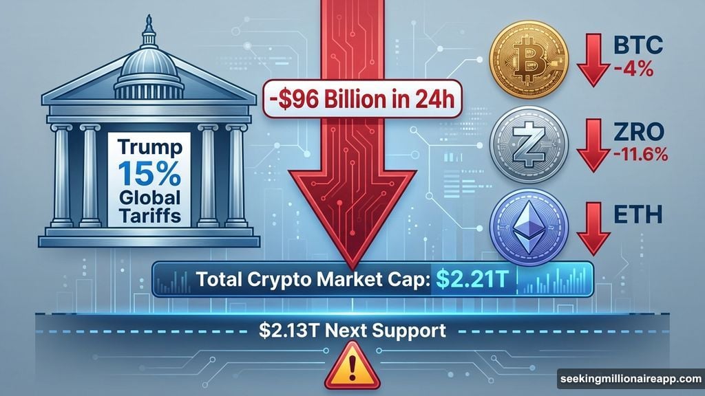 Trump tariffs trigger $96 billion crypto market cap drop in 24 hours