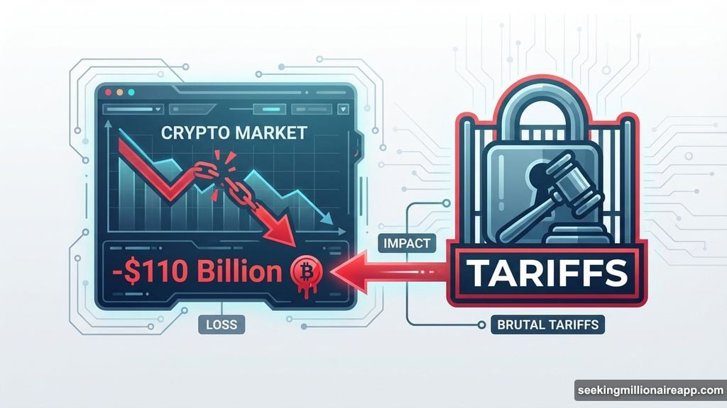 Modern minimalist illustration 1 for: Crypto Markets Just Bled $110 Billion. Blame These Brutal Tariffs