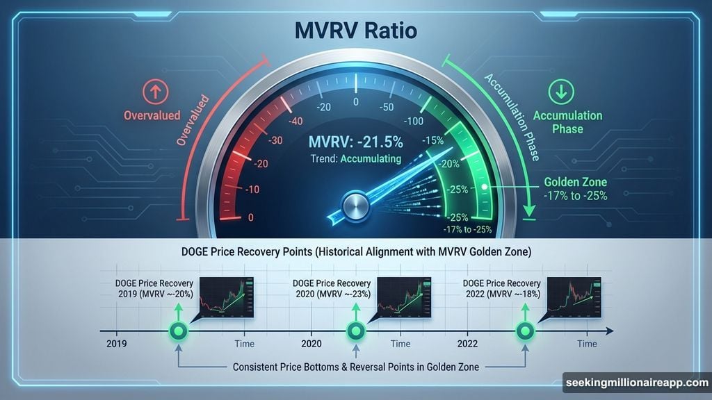 MVRV between negative seventeen and negative twenty five percent indicates accumulation