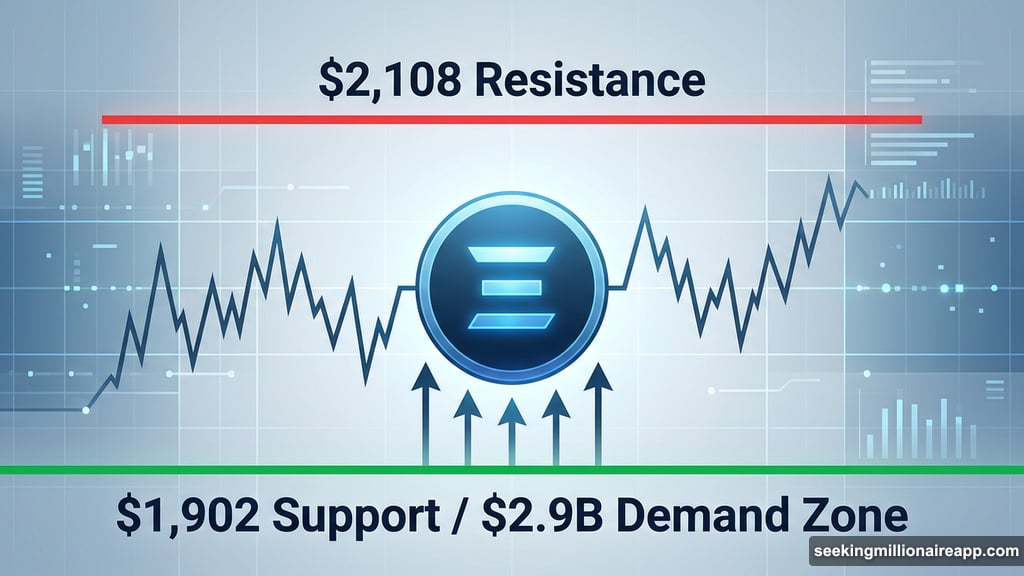 Ethereum price stuck between 2108 resistance and 1902 support levels
