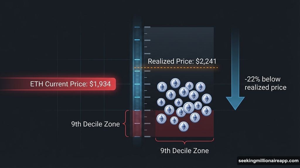 Ethereum trading 22 percent below realized price in 9th decile zone