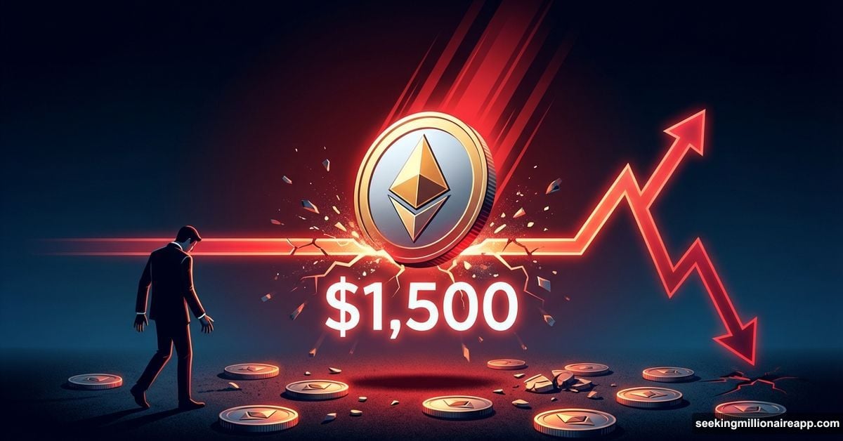 Ethereum coin falling through cracking $1,500 price floor, bearish market warning