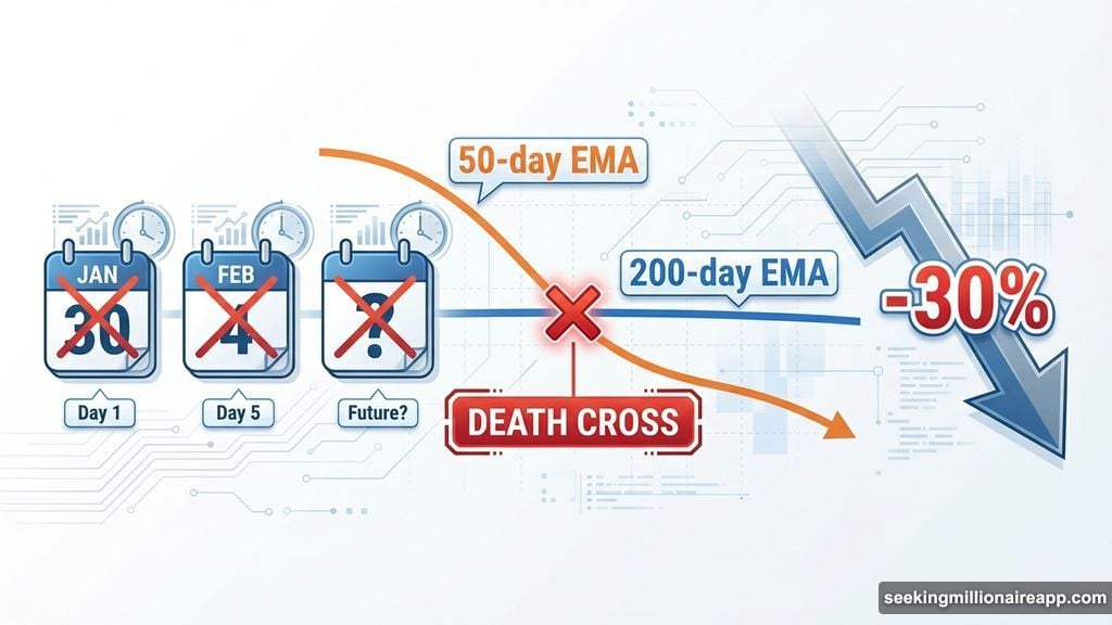 Death cross when 50-day EMA drops below 200-day EMA