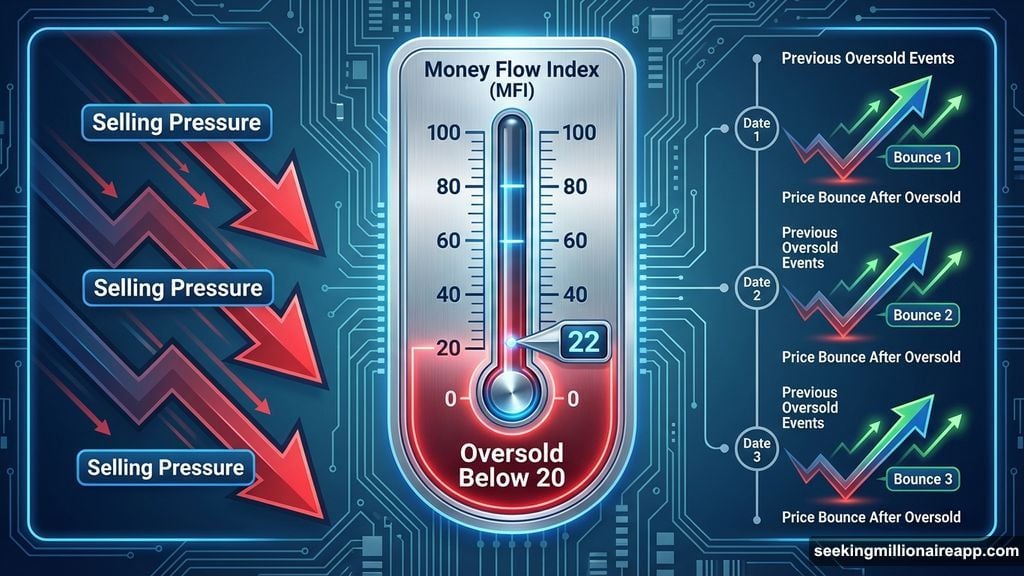 Money Flow Index approaching oversold territory signaling selling exhaustion