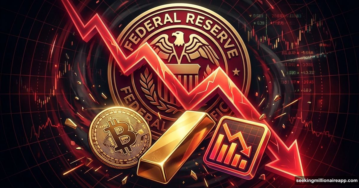 Federal Reserve actions causing Bitcoin, gold, and stocks crashing together