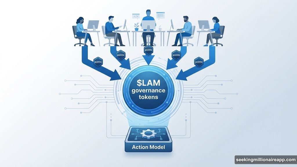 Contributors receive points that convert into governance token ownership rights