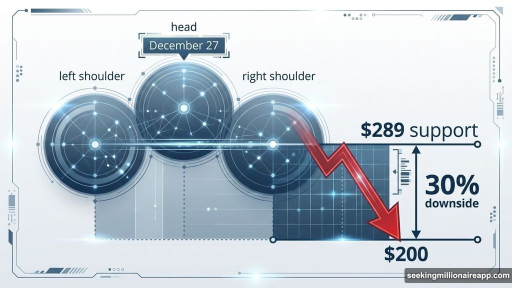 Head-and-shoulders pattern signals breakdown toward $200 technical target