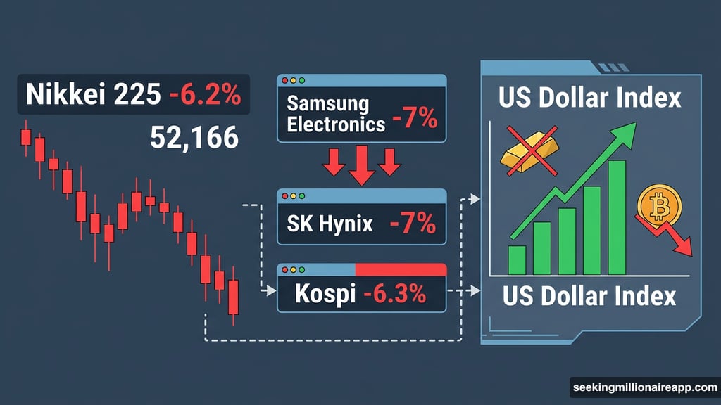 Nikkei and Kospi post brutal drops as dollar climbs and crypto falls