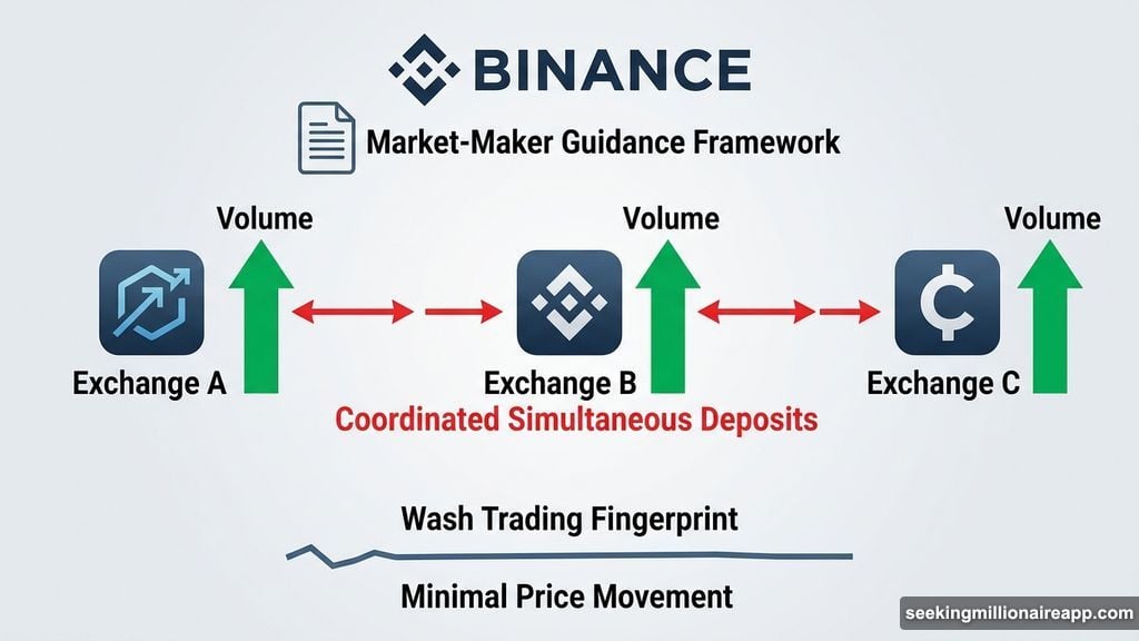 Simultaneous large-scale selling across multiple exchanges signals coordinated manipulation