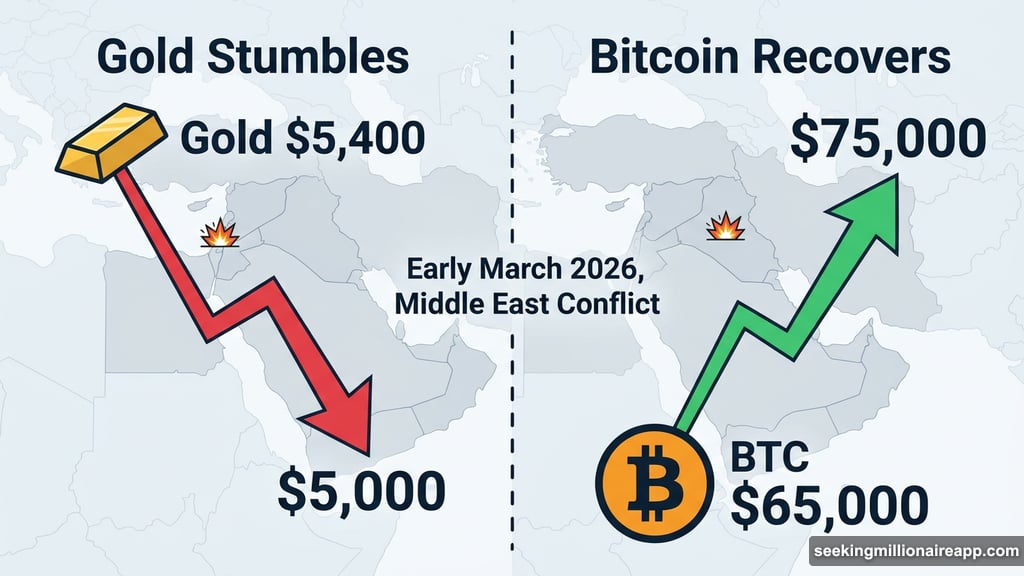Bitcoin recovers to 75000 while gold drops from 5400 to 5000