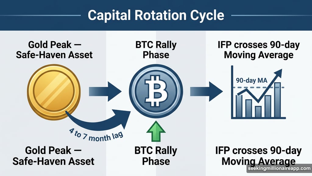 Gold leads Bitcoin price moves by four to seven months rotation cycle