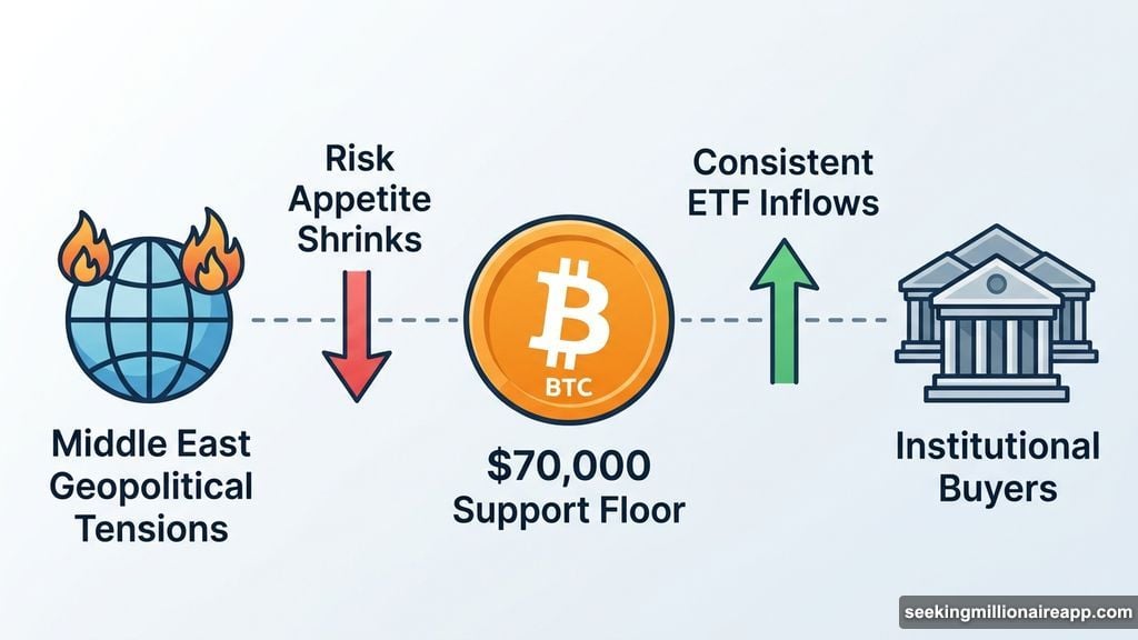 Bitcoin holds 70000 as ETF inflows offset geopolitical macro headwinds