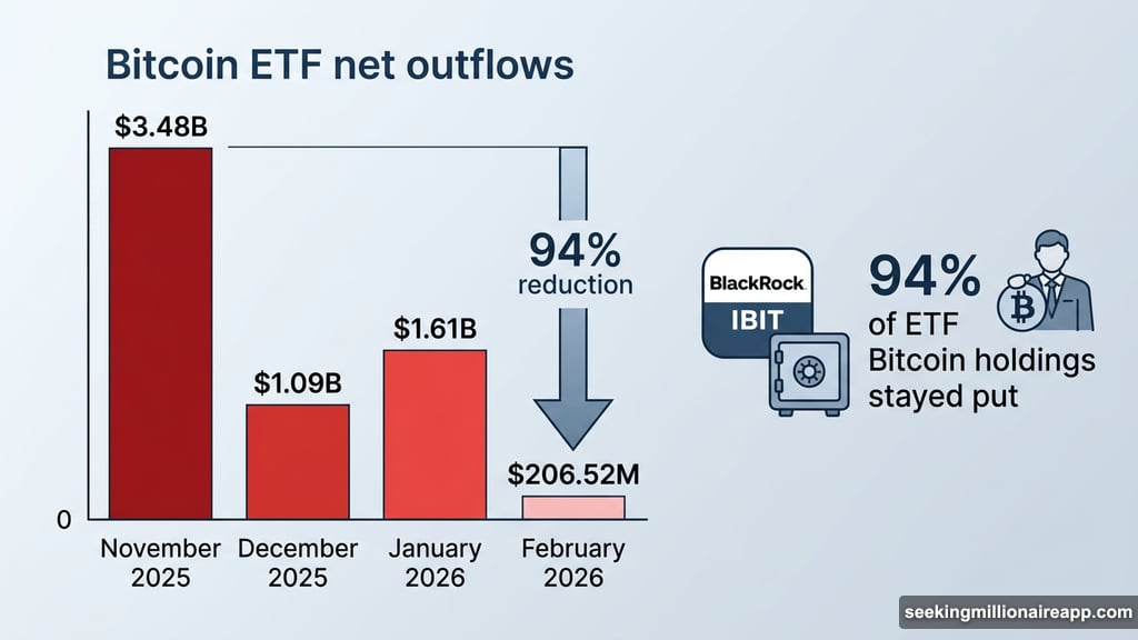 ETF outflows collapsed 94% from November peak signaling institutional conviction