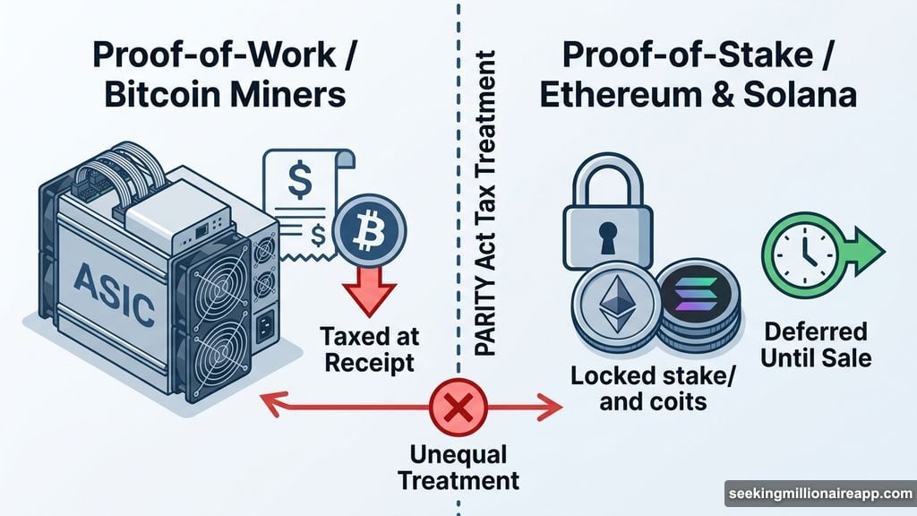 Bitcoin miners taxed at receipt while Ethereum Solana stakers get deferral
