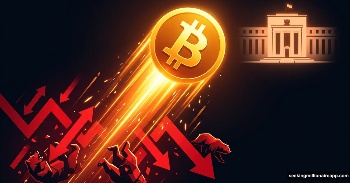 Bitcoin symbol surging upward crushing short sellers amid Fed Chair nomination