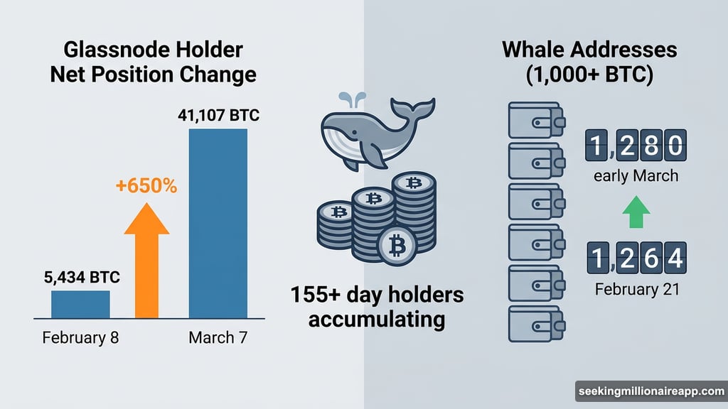 Glassnode data shows whale accumulation surged 650% since mid-February