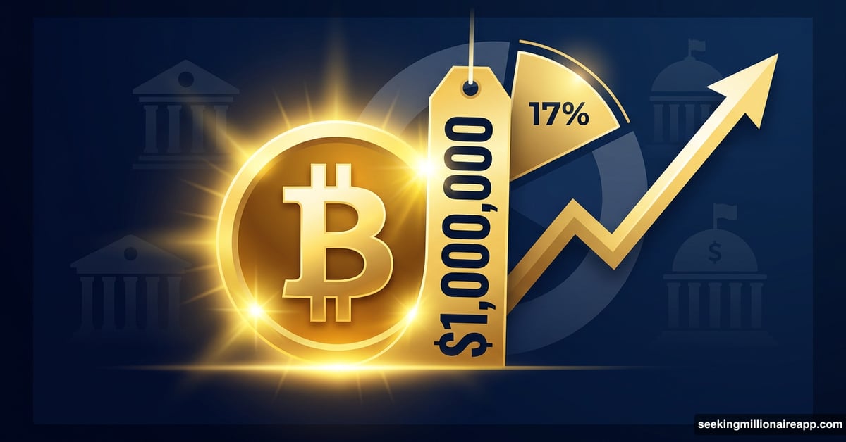 Bitcoin symbol rising toward one million dollar price milestone chart