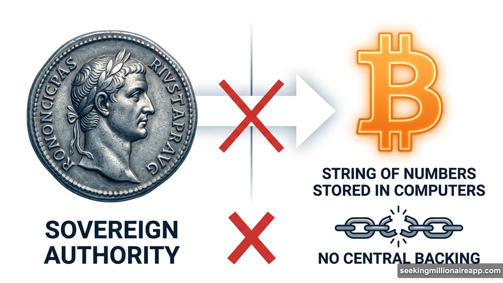 Bitcoin lacks sovereign authority unlike Roman Empire-backed currency