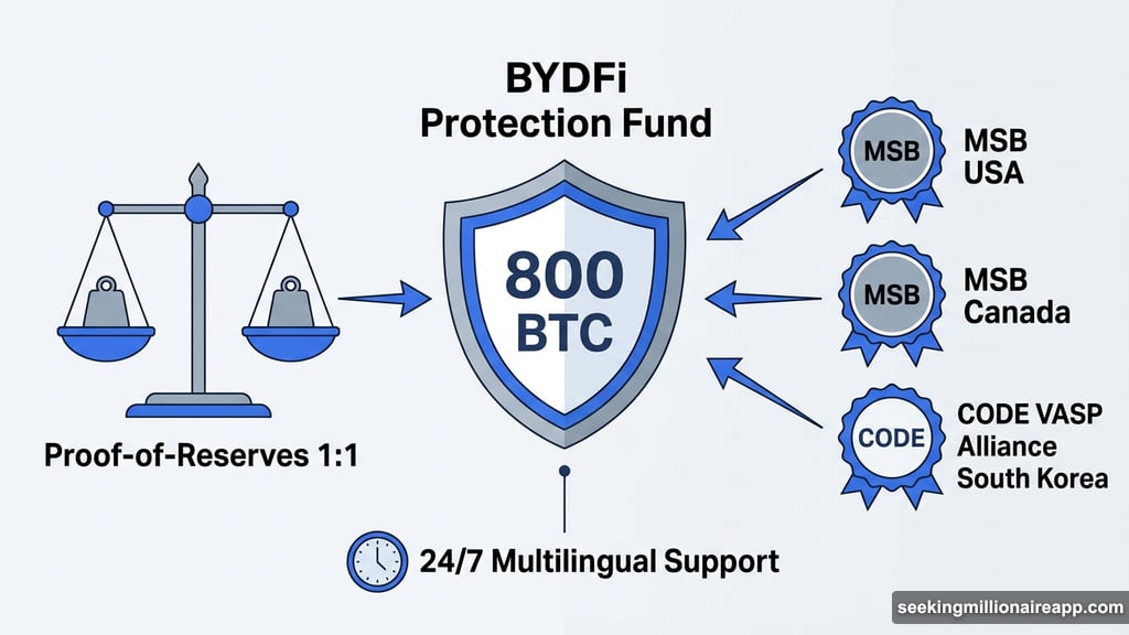 BYDFi 800 BTC protection fund proof-of-reserves and regulatory credentials