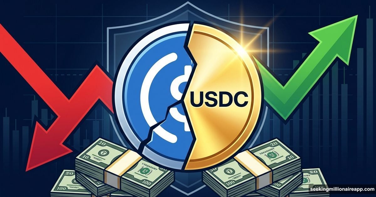 USDC stablecoin coin split between loss and protected yield gain