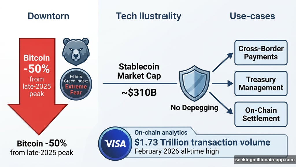 USDC stablecoin volume hits all-time high despite Bitcoin fifty percent drop