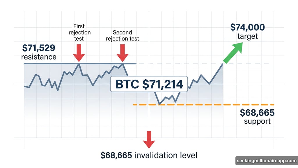 Bitcoin tests $71,529 resistance ceiling for the second time this month
