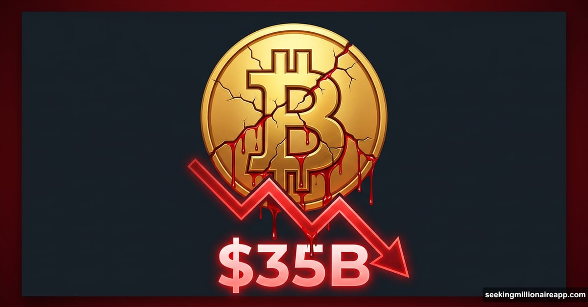 Bitcoin symbol cracking as crypto market loses 35 billion dollars