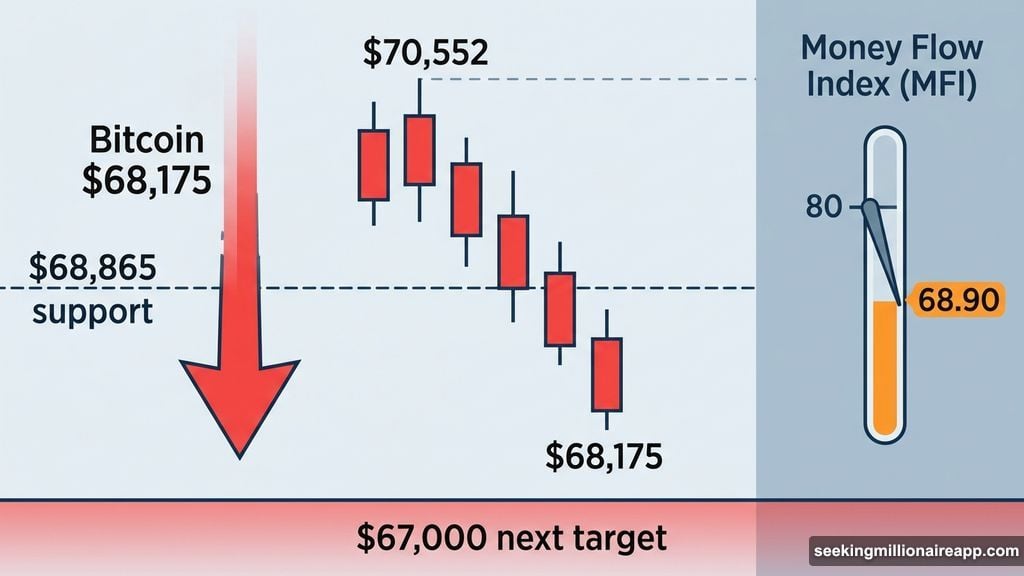 Bitcoin slides below $68,865 support as Money Flow Index drops to 68.90
